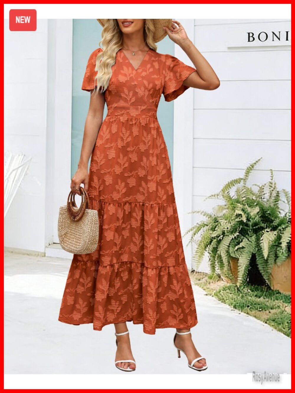 Floral Boho Wrap V Neck Flutter Sleeve Maxi Dress - Picture 7 of 7